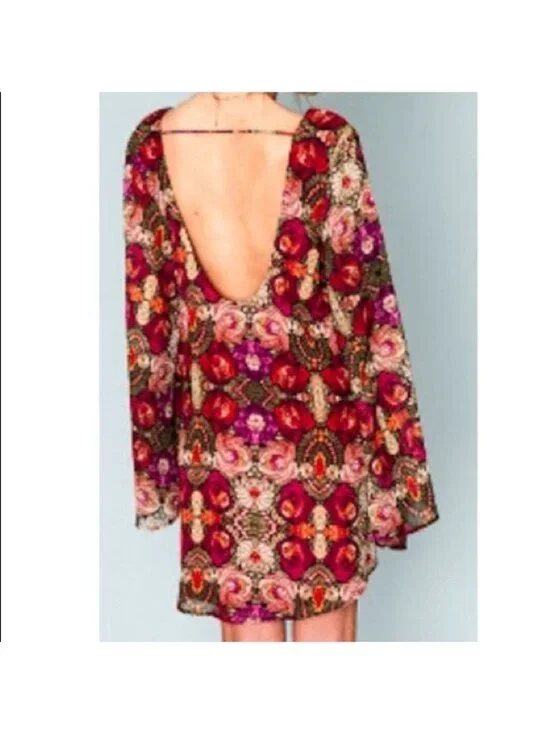 Show Me Your Mumu Womens Gabby MIni Dress Medium Floral V-Neck Long Sleeve - Picture 2 of 6